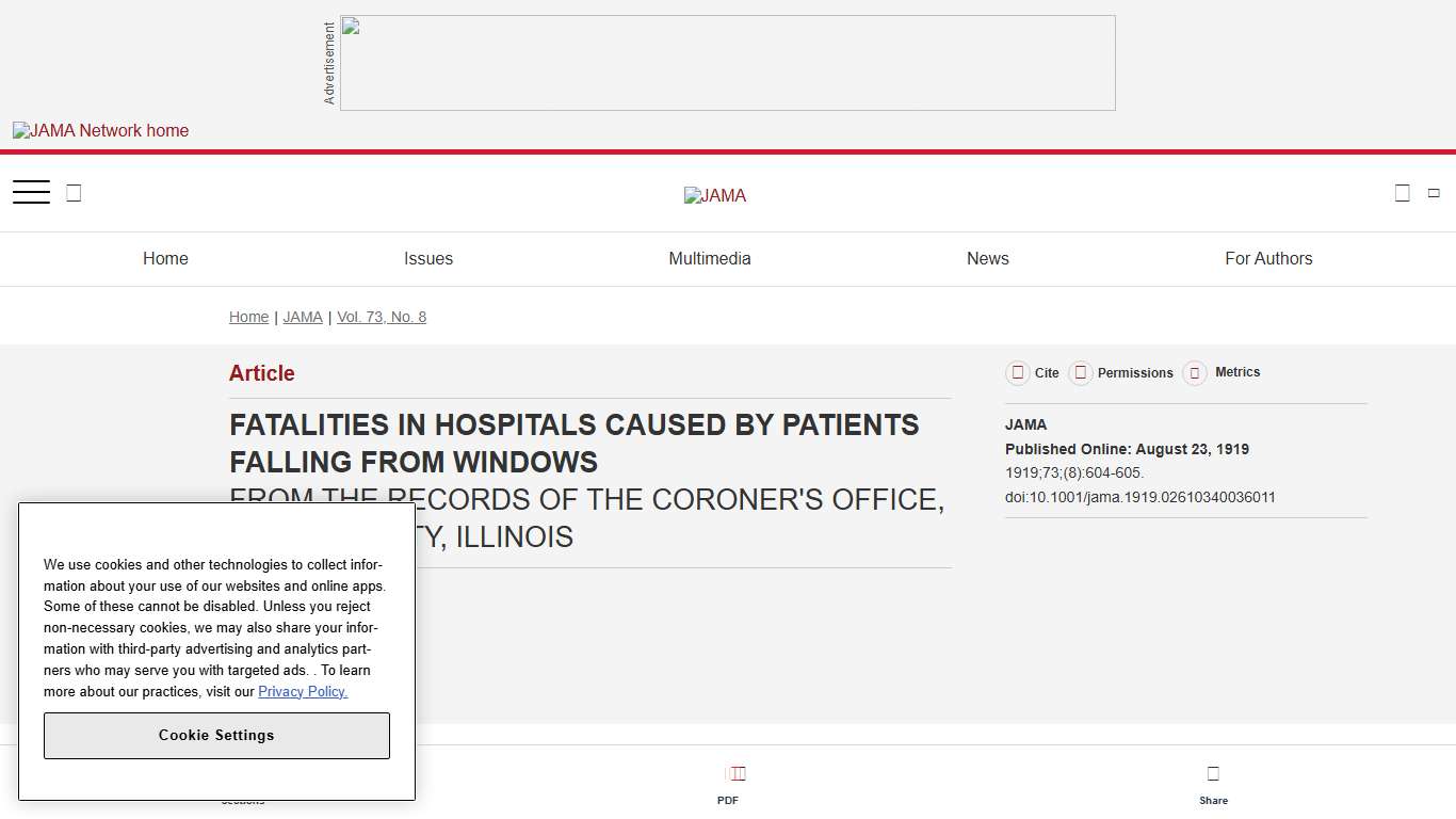 FATALITIES IN HOSPITALS CAUSED BY PATIENTS FALLING FROM WINDOWS: FROM THE RECORDS OF THE CORONER'S OFFICE, COOK COUNTY, ILLINOIS JAMA JAMA Network